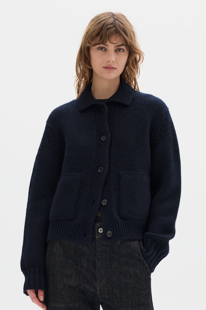 Wool Bomber Cardigan - Ink