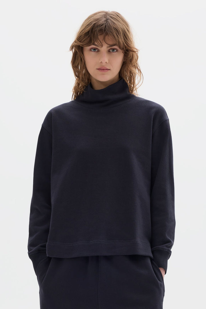 High Neck Loopback Sweatshirt - Midnight