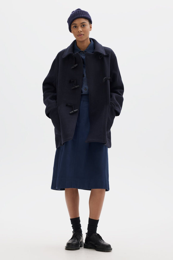 Offset Duffle Coat - Navy Wool