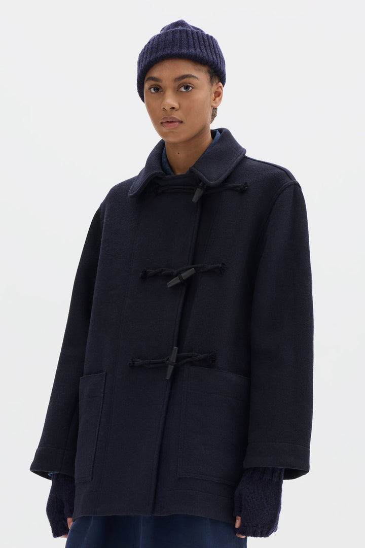 Offset Duffle Coat - Navy Wool