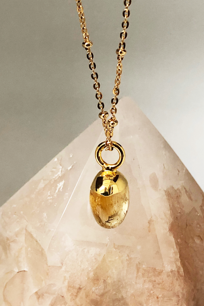 Mini Citrine Pebble Pendant Necklace