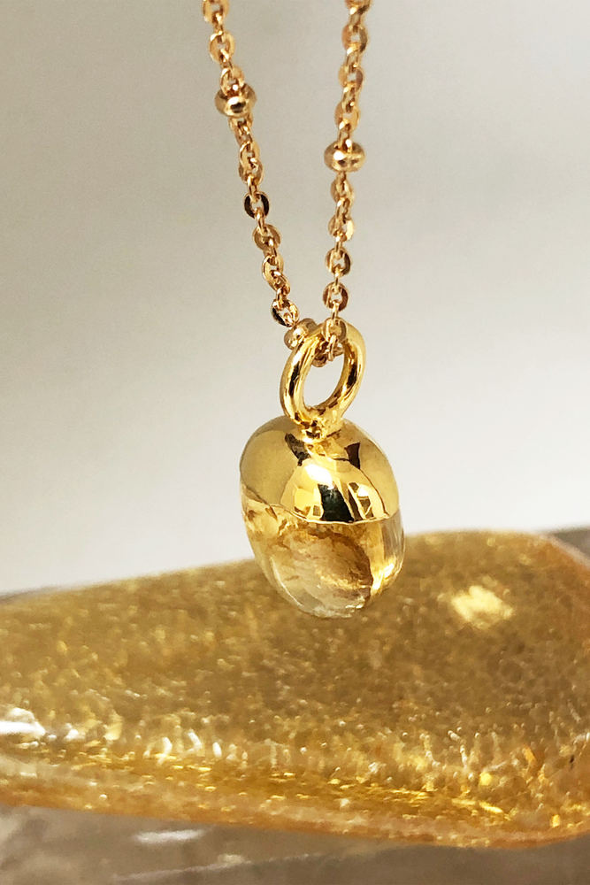 Mini Citrine Pebble Pendant Necklace