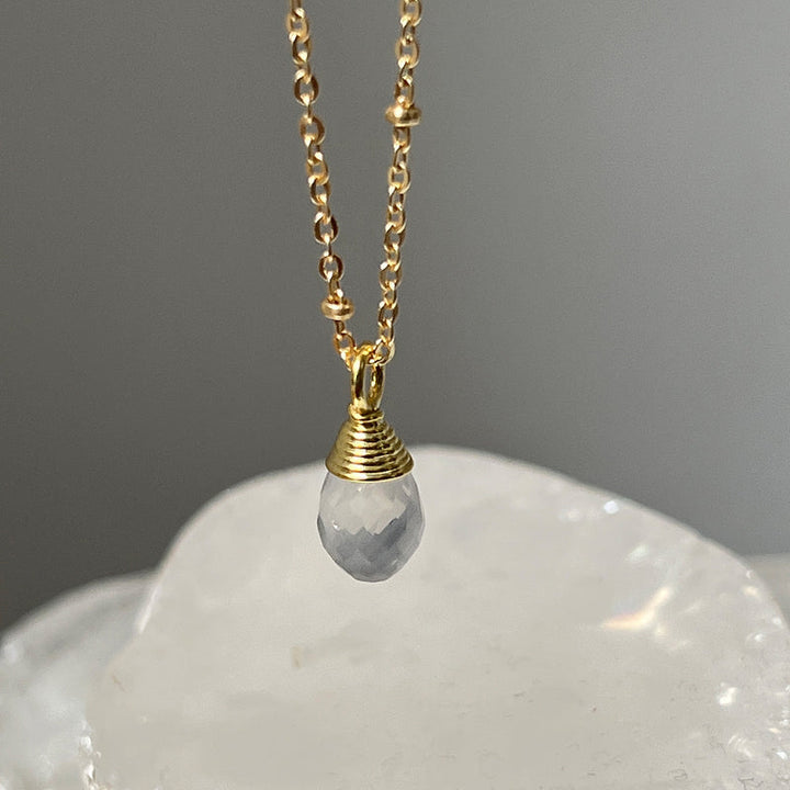 Natural Faceted Ice Quartz Drop Necklace