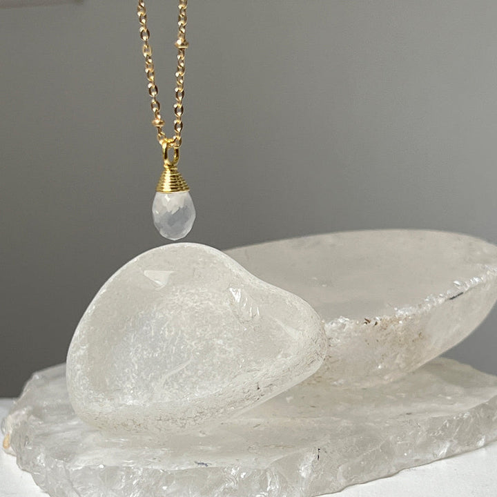 Natural Faceted Ice Quartz Drop Necklace