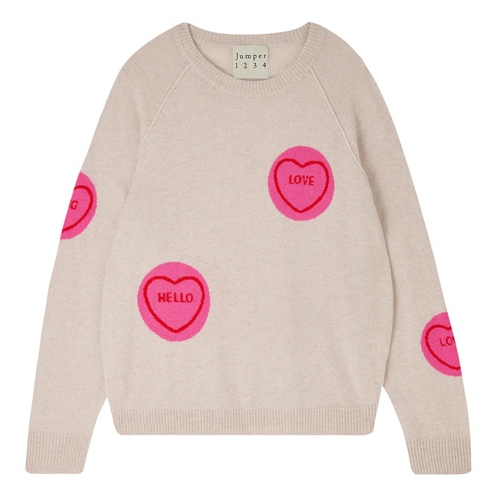 All Over Love Hearts Sweat - Oatmeal/Pink