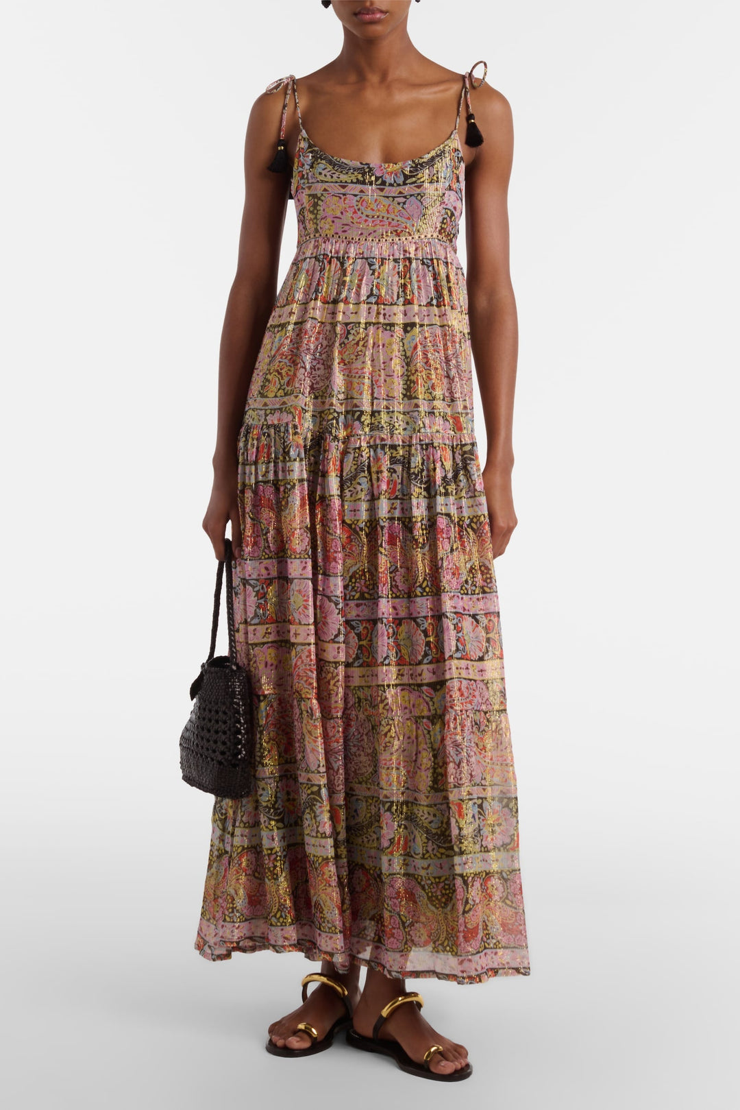 Kamilah Lurex Chiffon midi dress - Cara Stripe Black