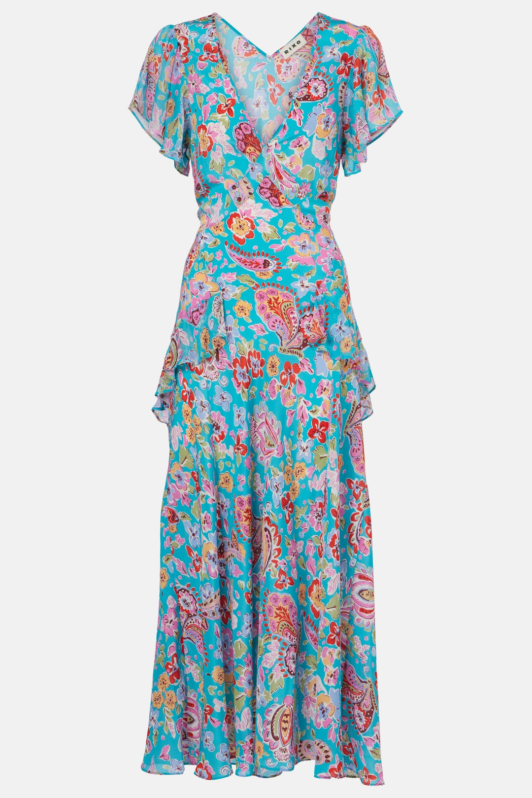 Evie Silk Midi Dress - Cara Floral Turquoise
