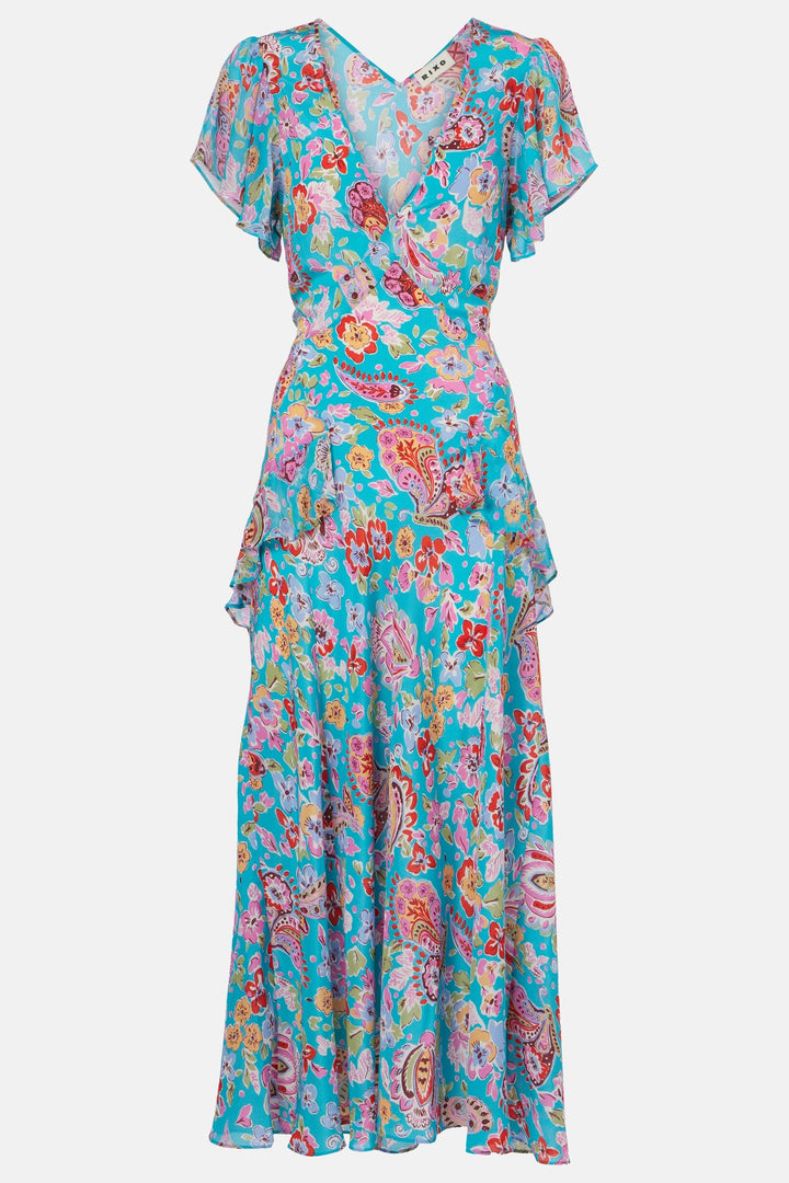 Evie Silk Midi Dress - Cara Floral Turquoise