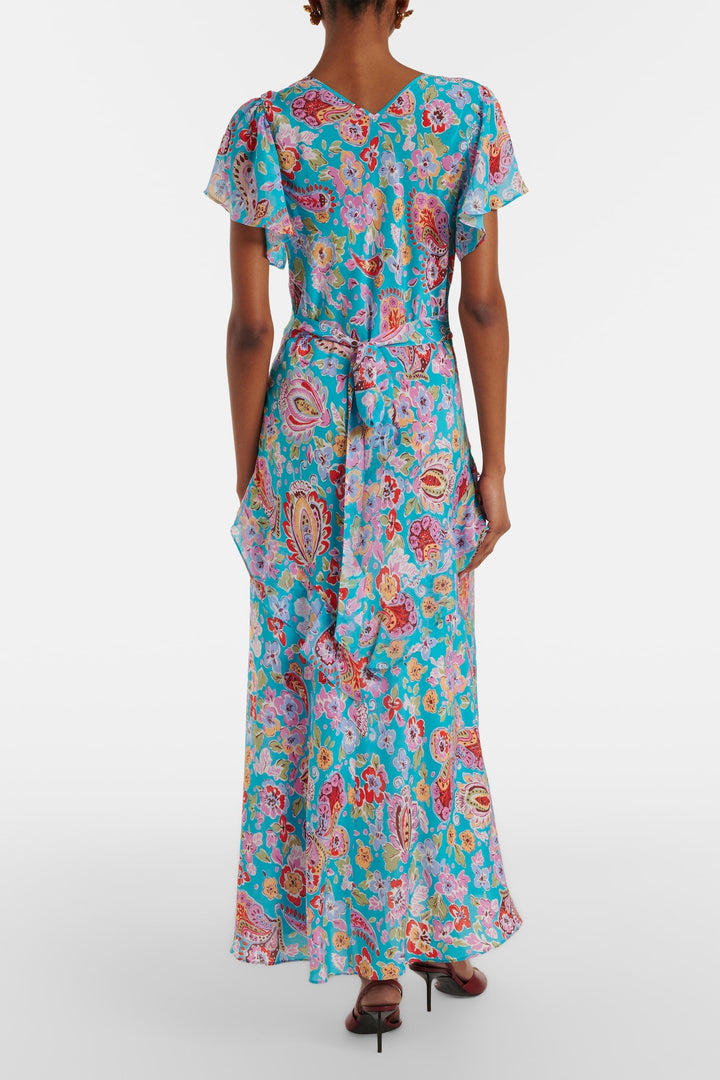 Evie Silk Midi Dress - Cara Floral Turquoise