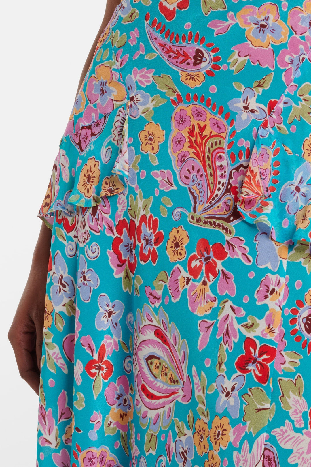 Evie Silk Midi Dress - Cara Floral Turquoise