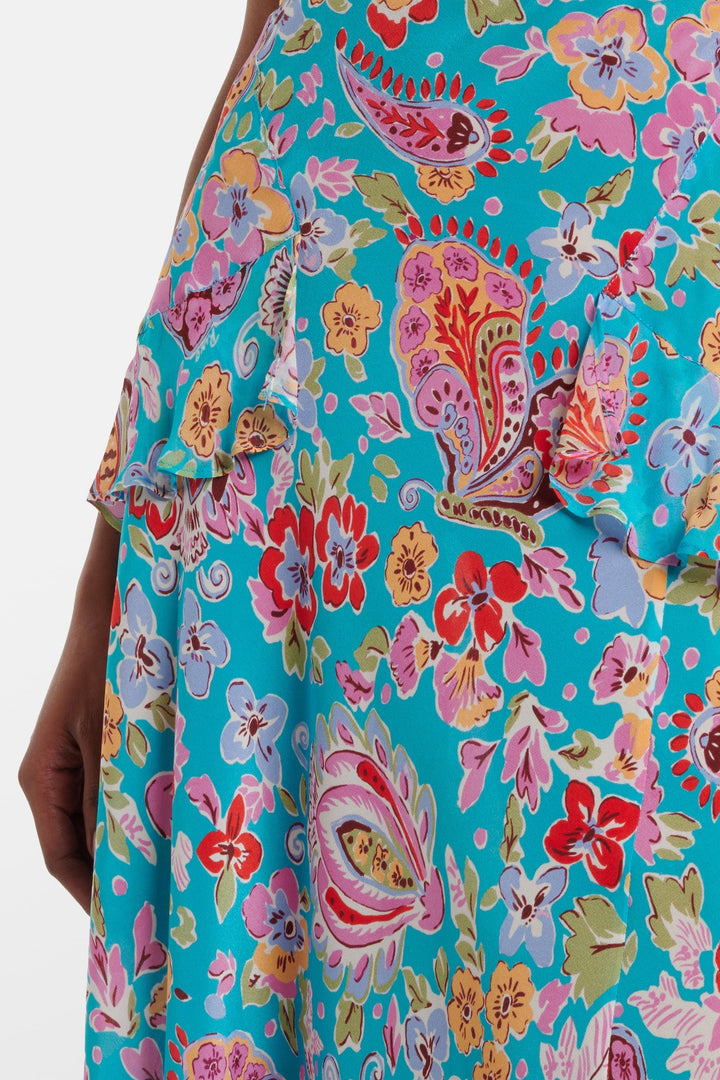 Evie Silk Midi Dress - Cara Floral Turquoise