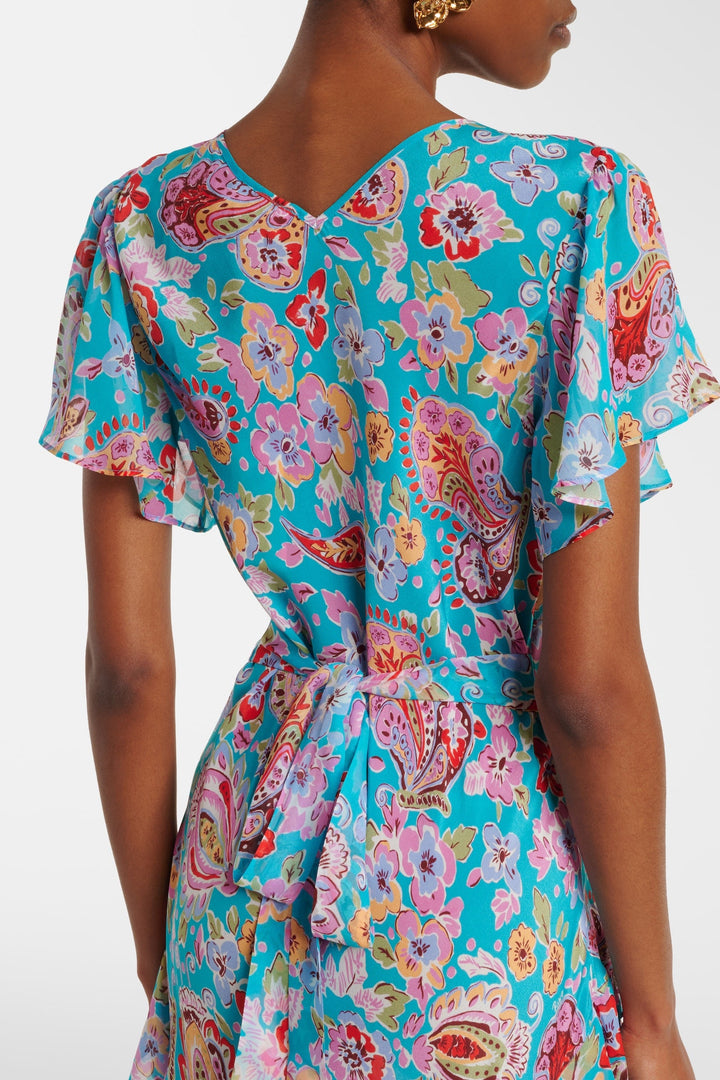 Evie Silk Midi Dress - Cara Floral Turquoise