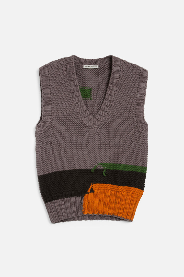 Heidi Vest - Grey Hand Knit Colour Blocks