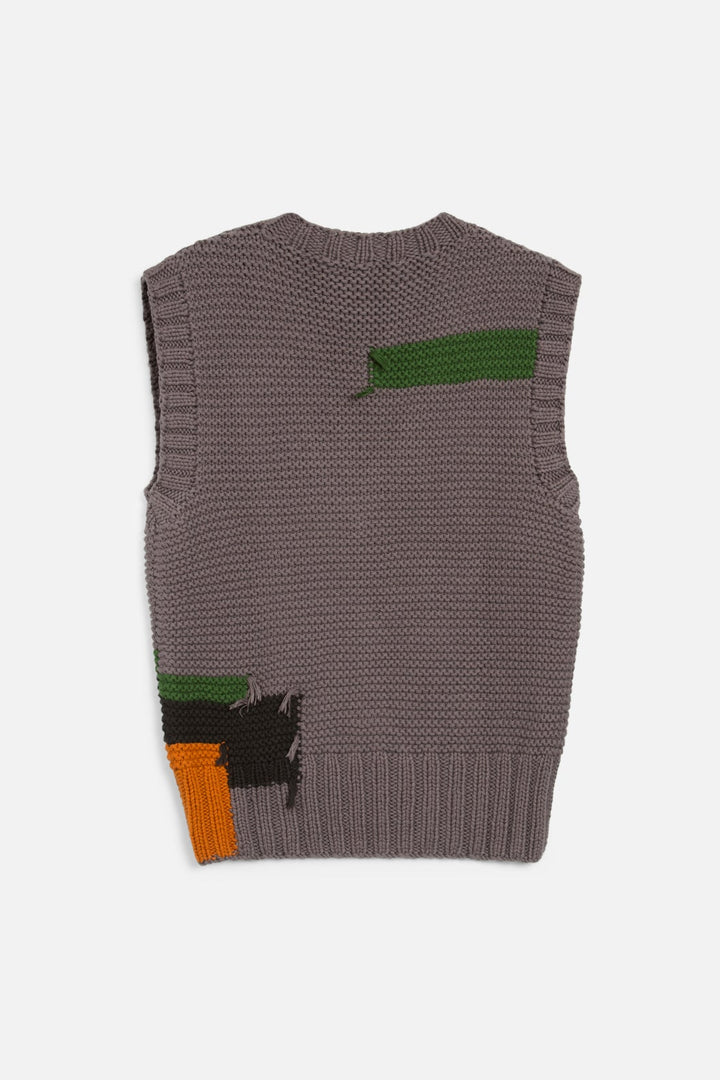 Heidi Vest - Grey Hand Knit Colour Blocks