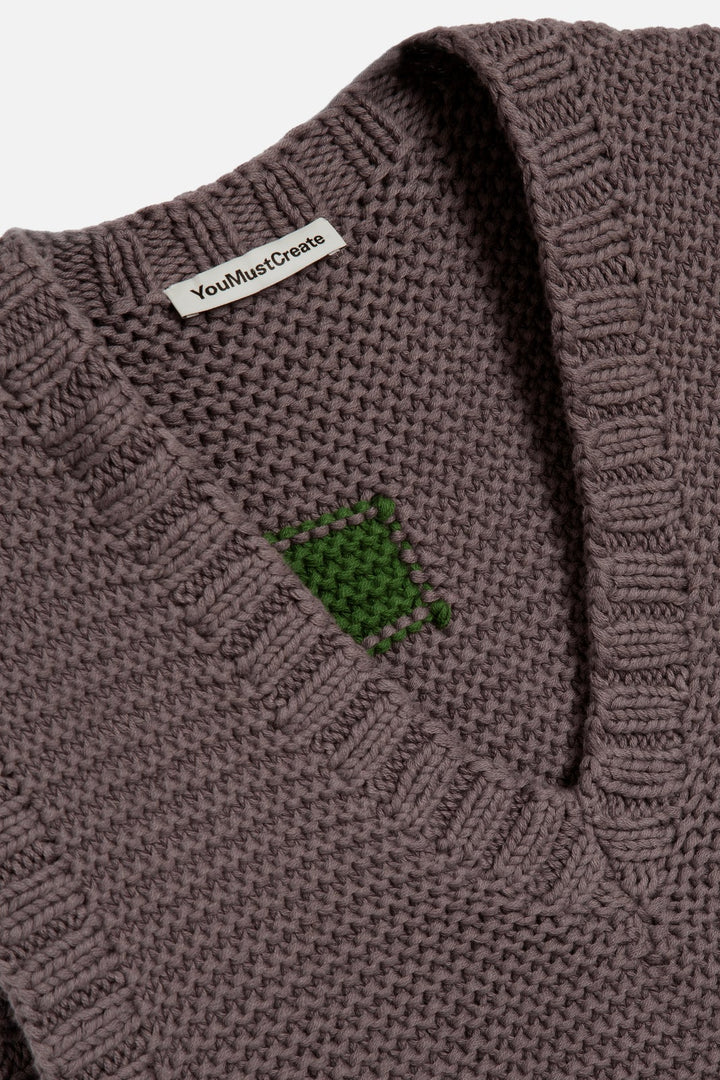 Heidi Vest - Grey Hand Knit Colour Blocks