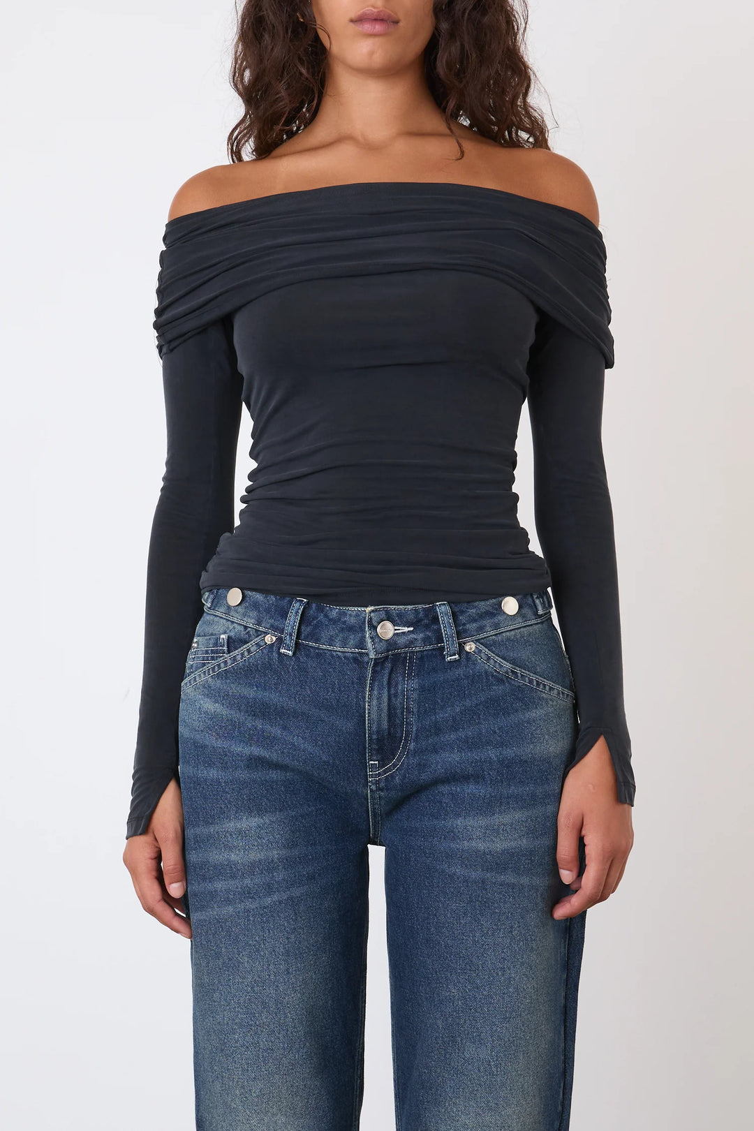 Kylie Cold Shoulder Top - Graphite