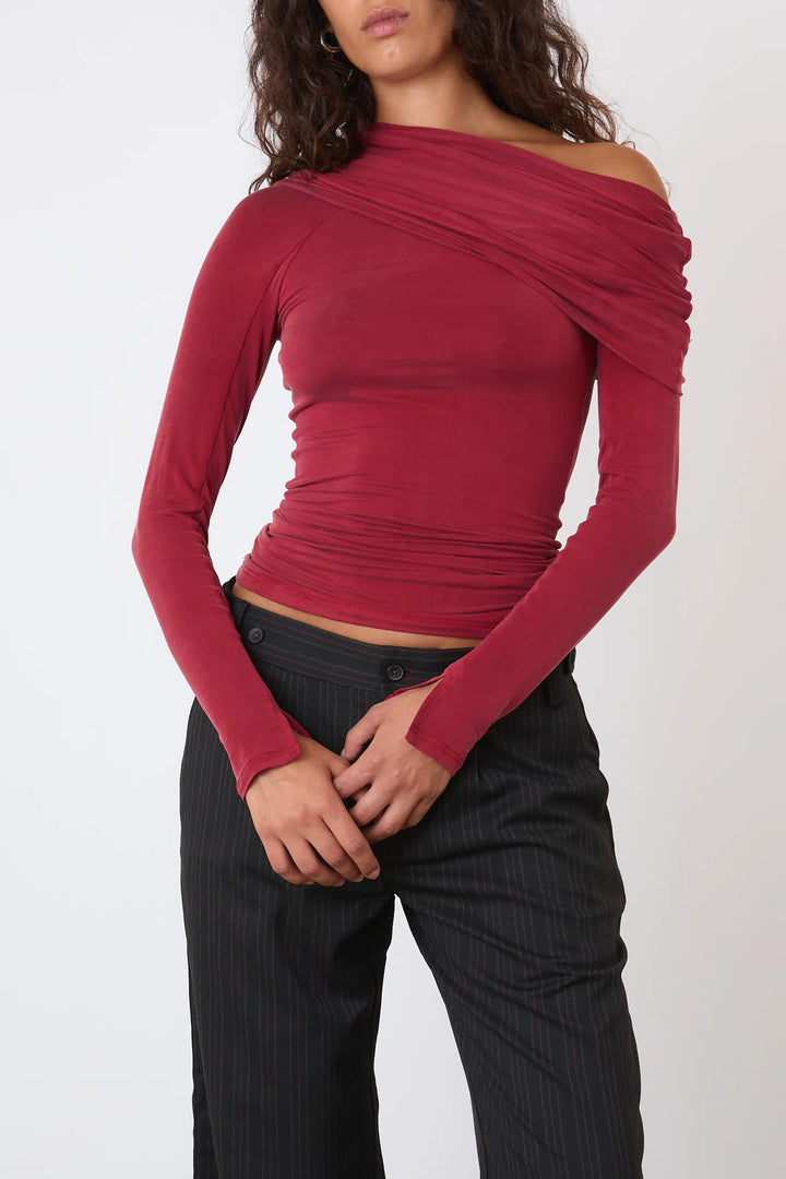 Kylie Cold Shoulder Top - Red Sandstone