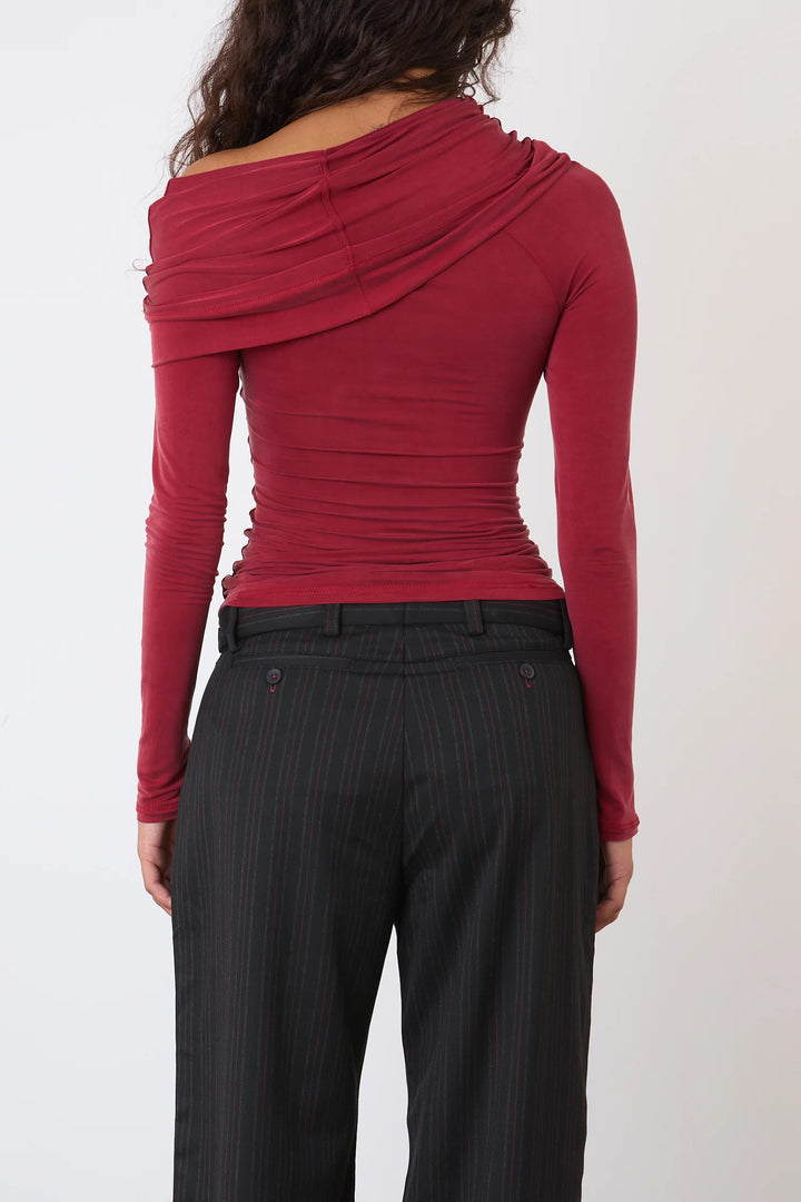 Kylie Cold Shoulder Top - Red Sandstone