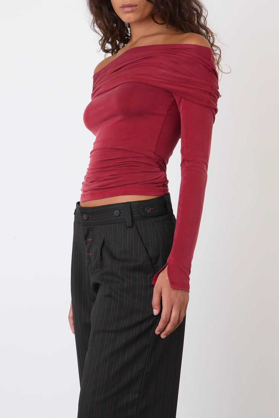 Kylie Cold Shoulder Top - Red Sandstone