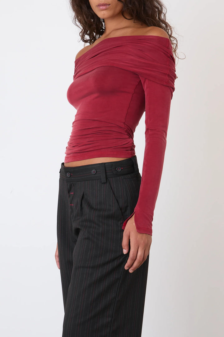 Kylie Cold Shoulder Top - Red Sandstone