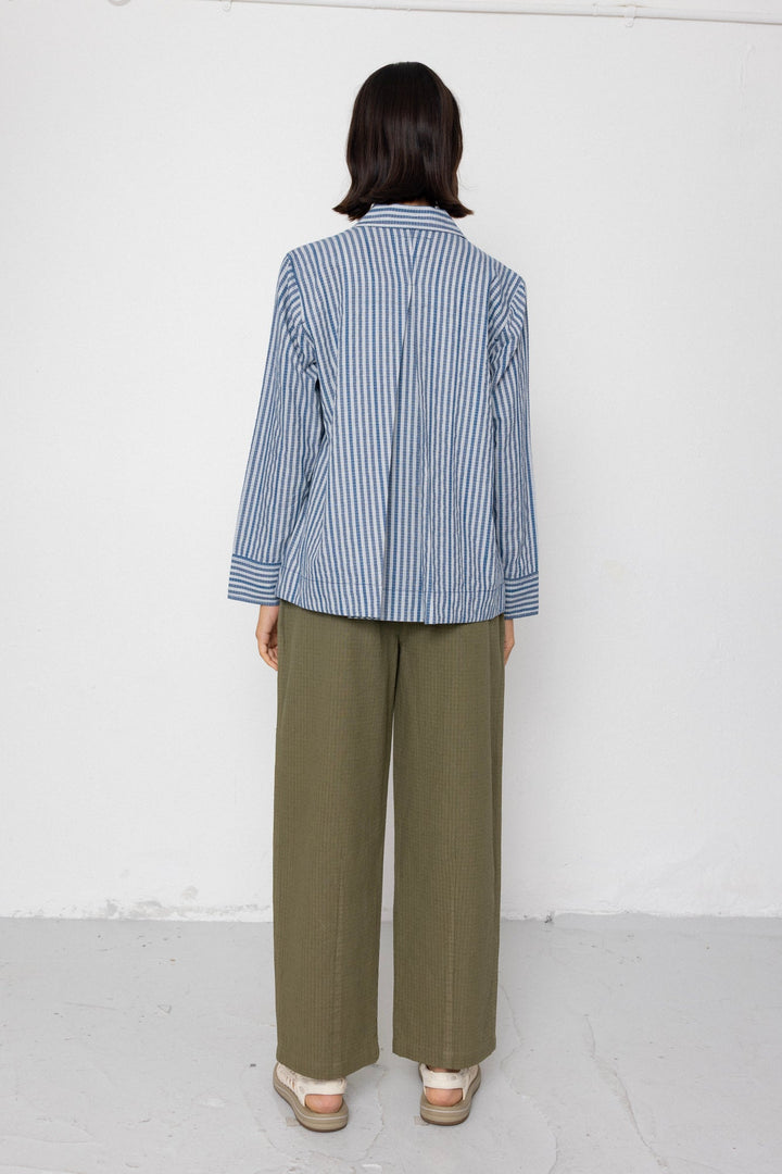 Pleated Shirt - Indigo Crinkle Mini Check - Frontiers Woman