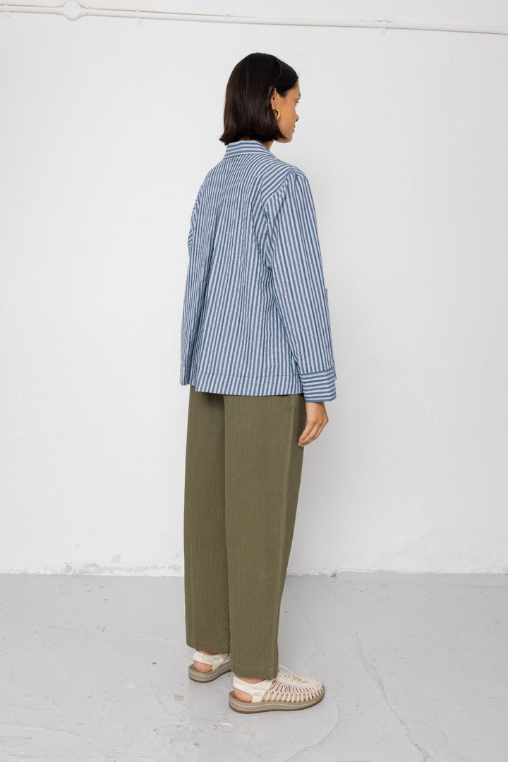 Pleated Shirt - Indigo Crinkle Mini Check - Frontiers Woman