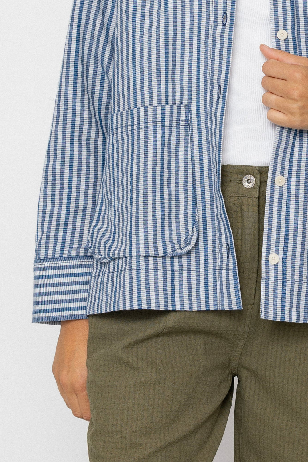 Pleated Shirt - Indigo Crinkle Mini Check - Frontiers Woman