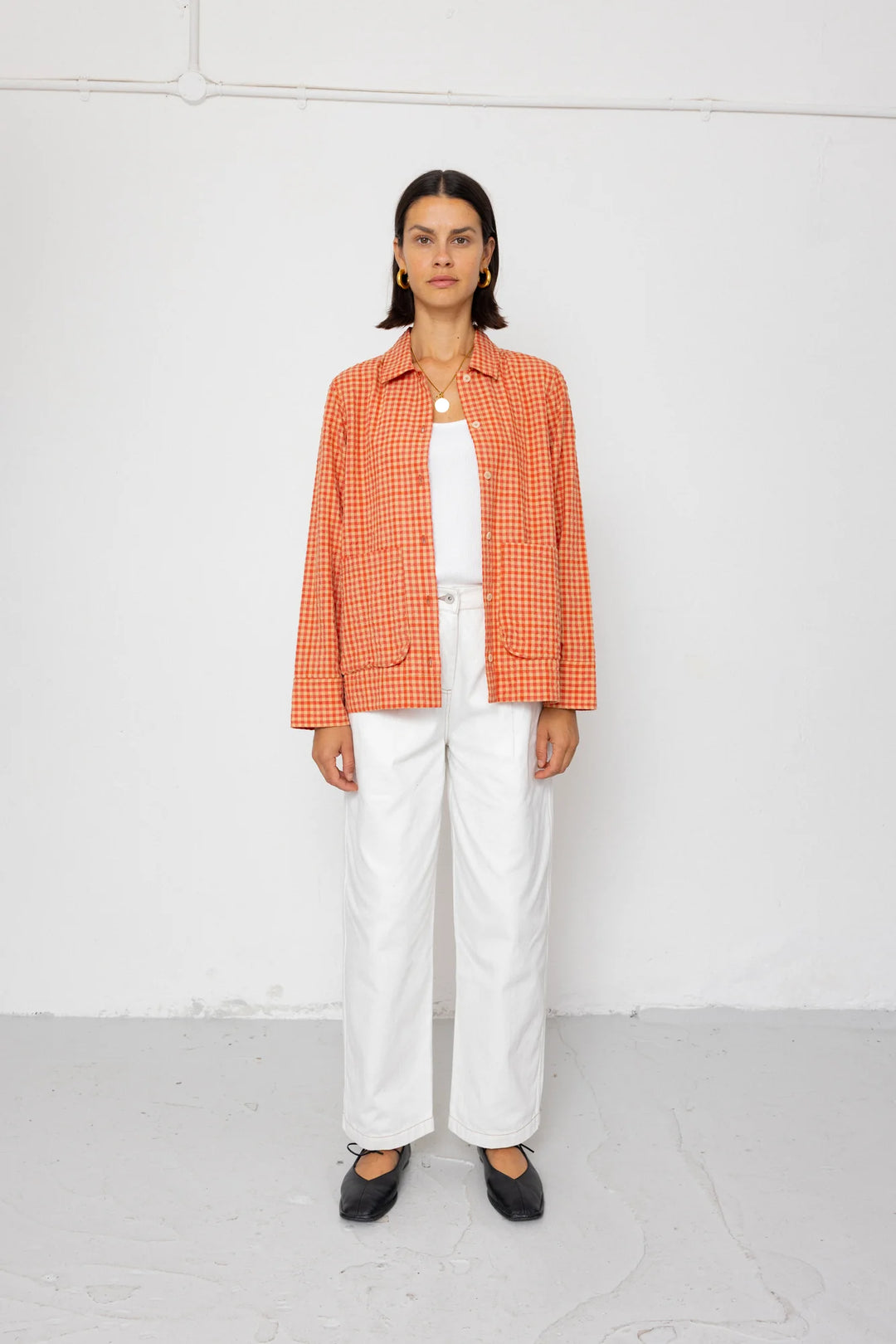 Pleated Shirt - Red Oxide Textured Check