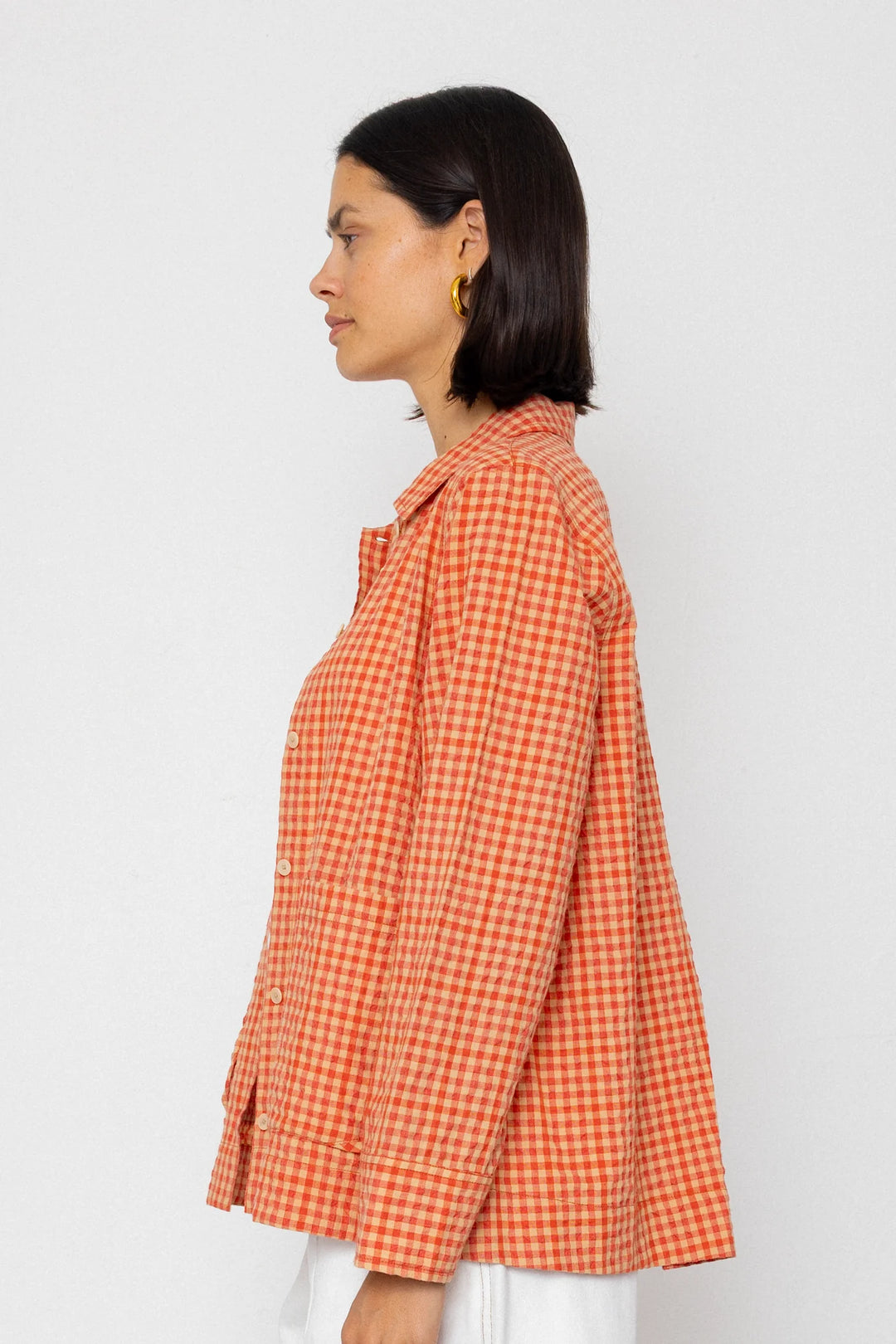 Pleated Shirt - Red Oxide Textured Check
