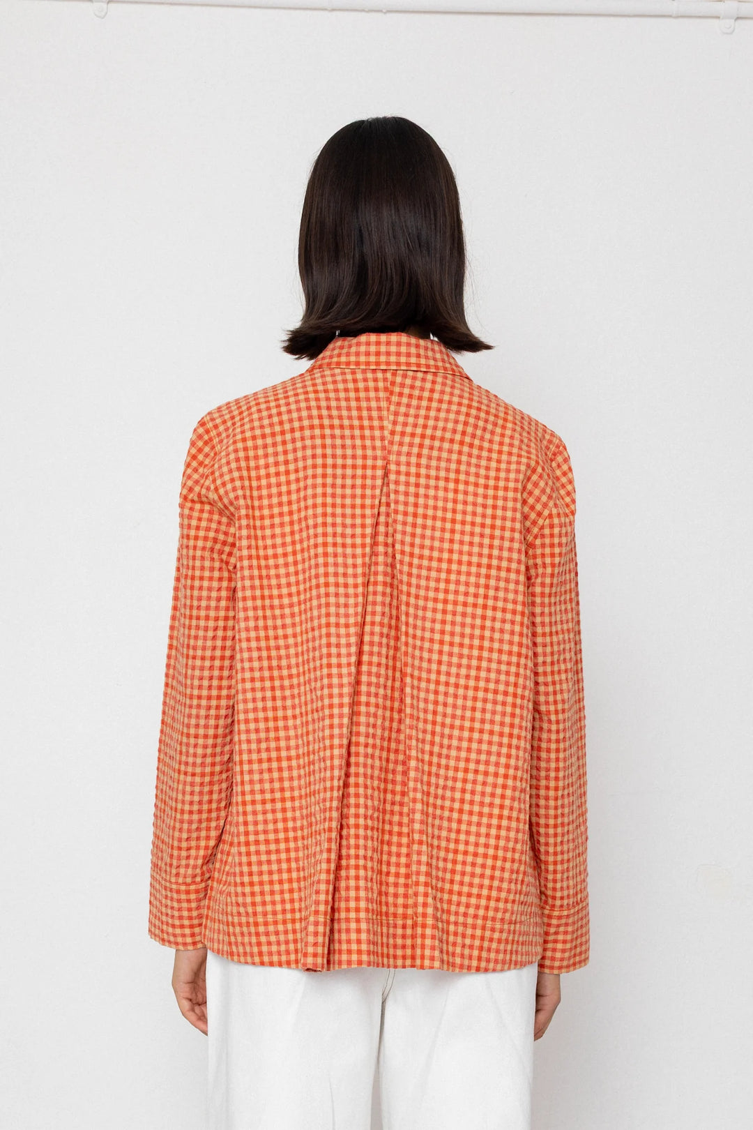Pleated Shirt - Red Oxide Textured Check