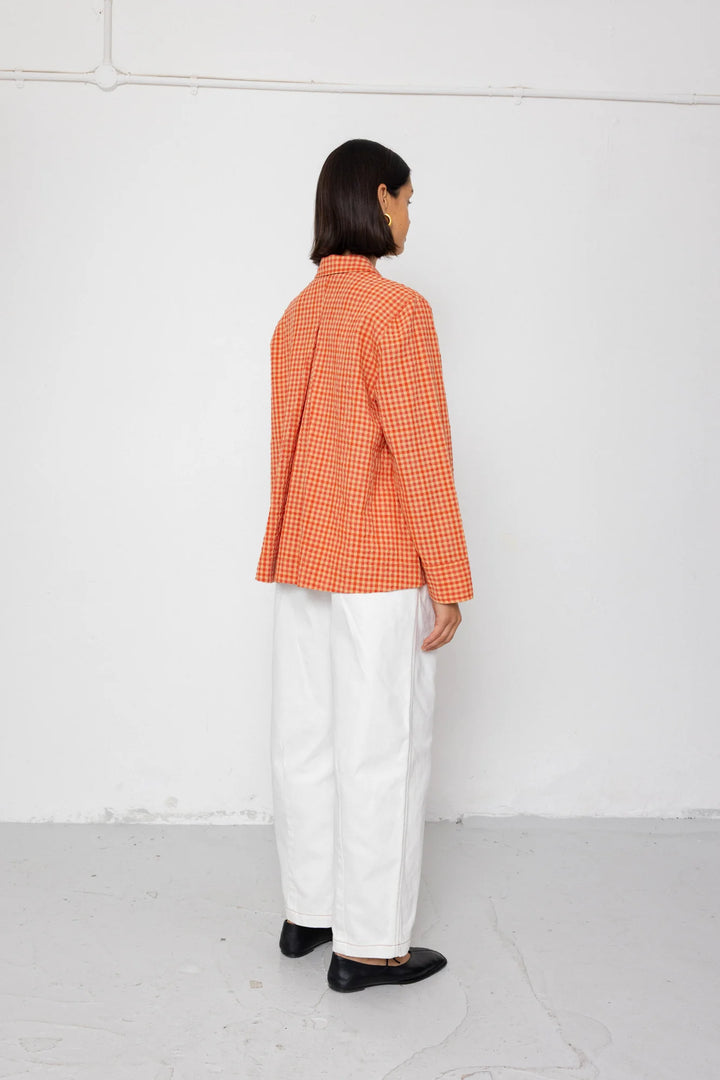 Pleated Shirt - Red Oxide Textured Check