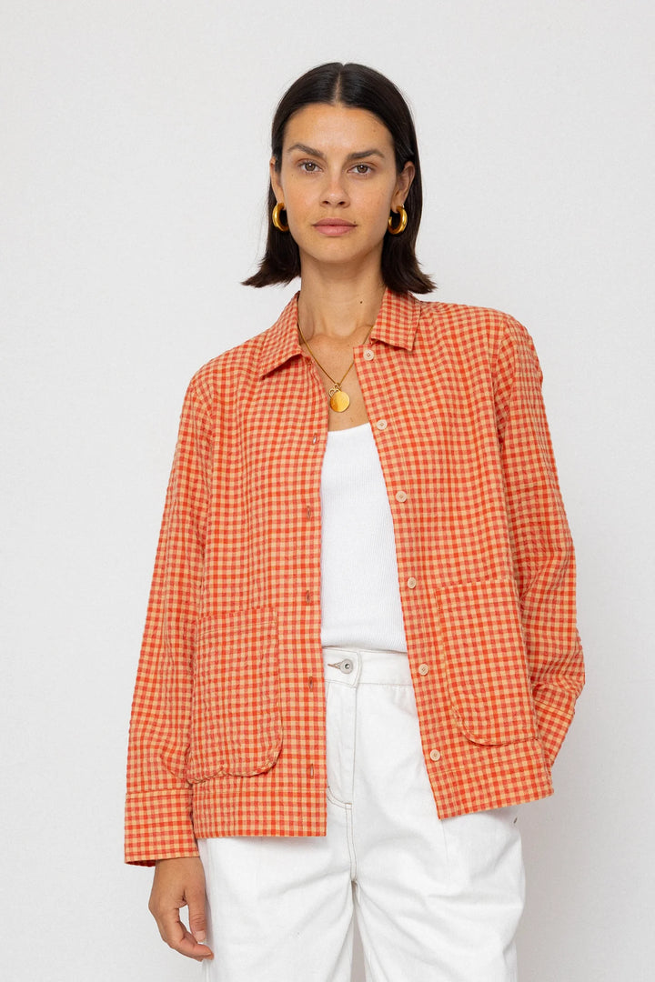 Pleated Shirt - Red Oxide Textured Check