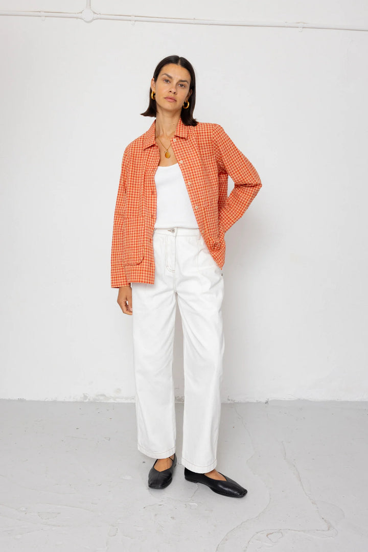 Pleated Shirt - Red Oxide Textured Check