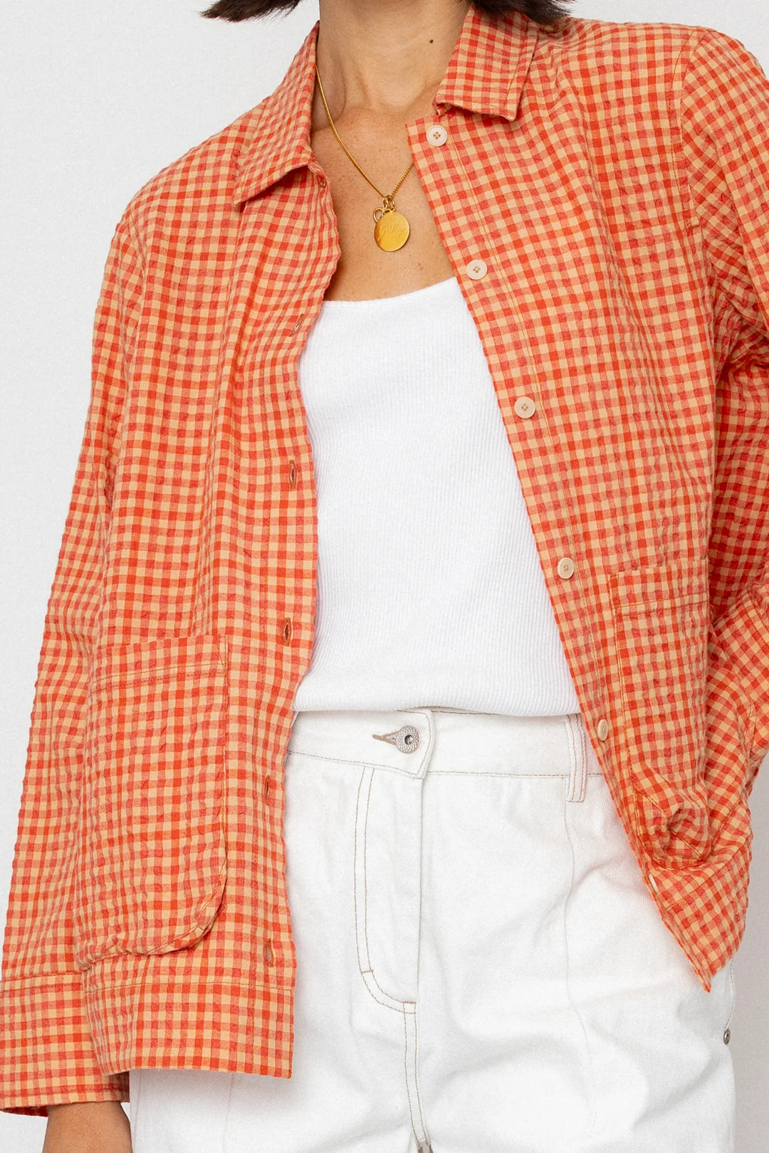 Pleated Shirt - Red Oxide Textured Check