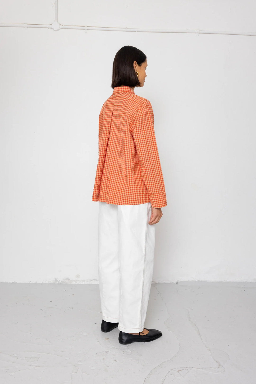 Pleated Shirt - Red Oxide Textured Check