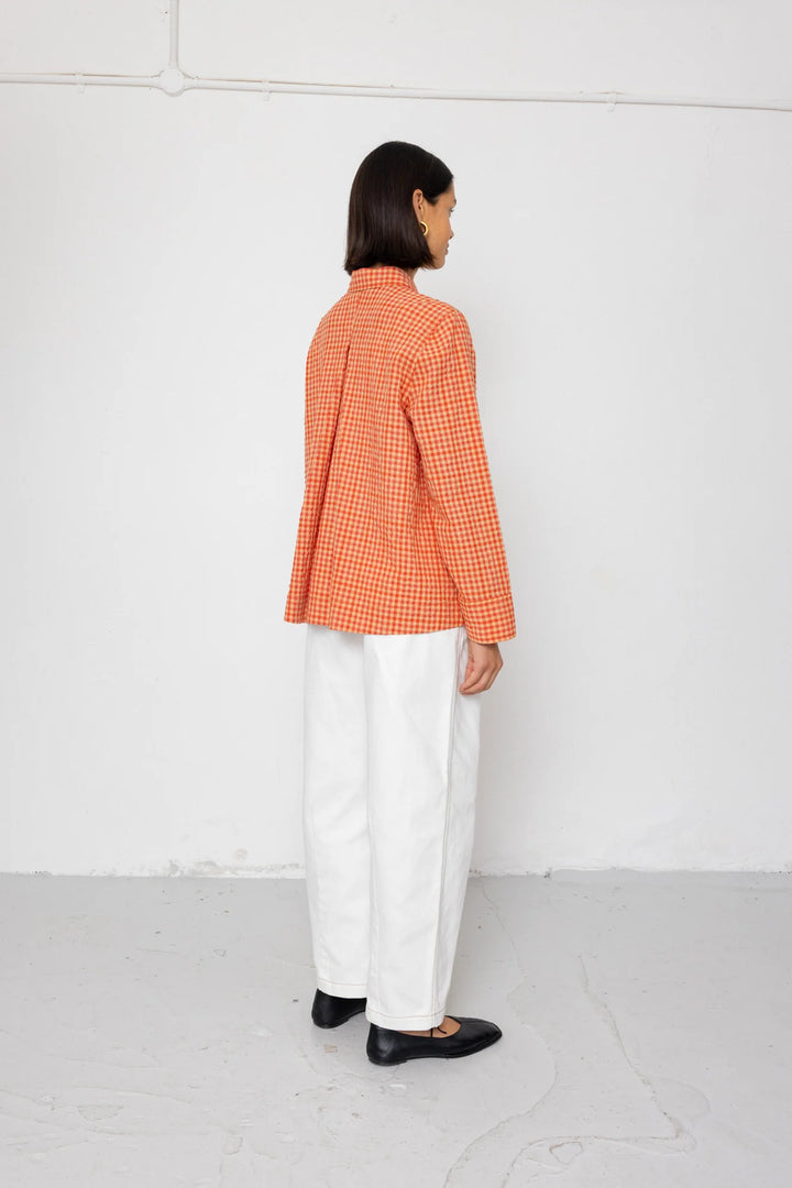 Pleated Shirt - Red Oxide Textured Check