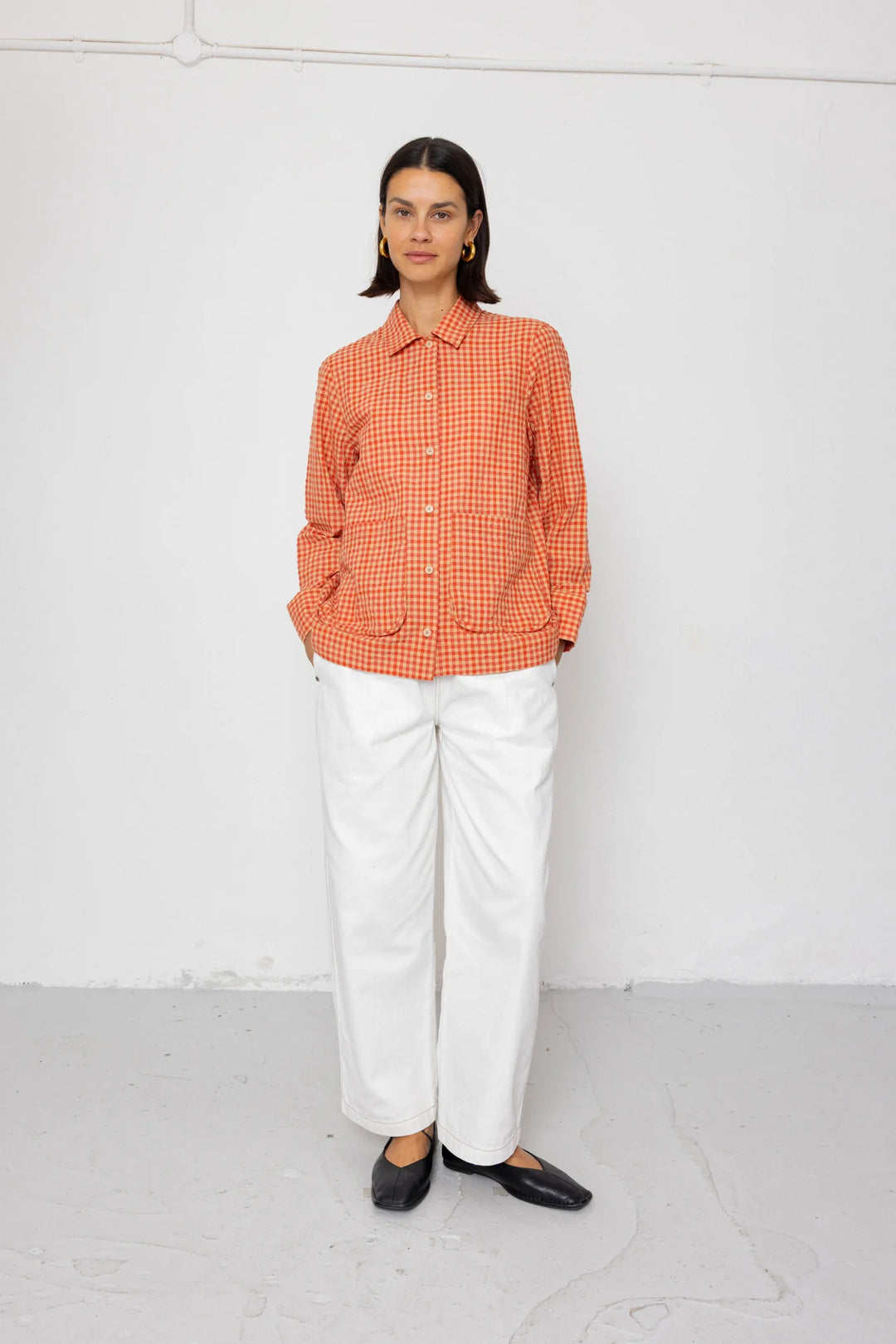 Pleated Shirt - Red Oxide Textured Check