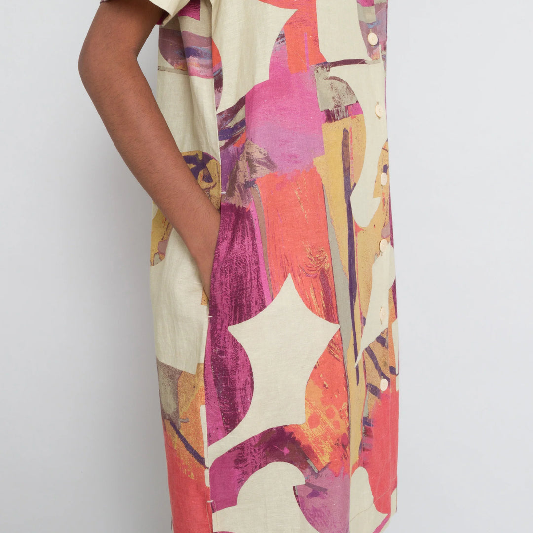 Shirt Dress - Coral Multi Cutout Print