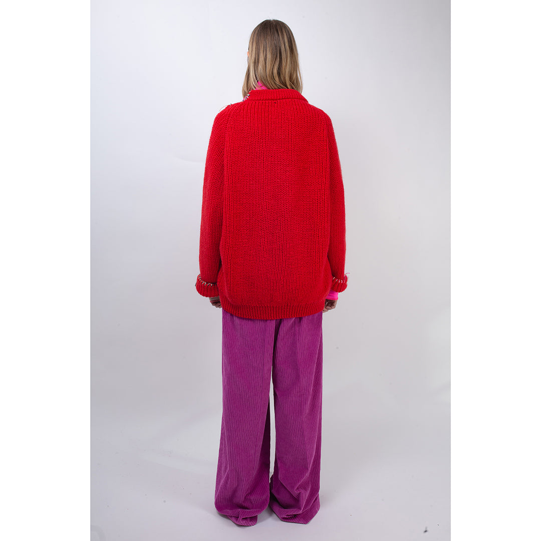 Bunny Oversized Fishermans Sweater - Red