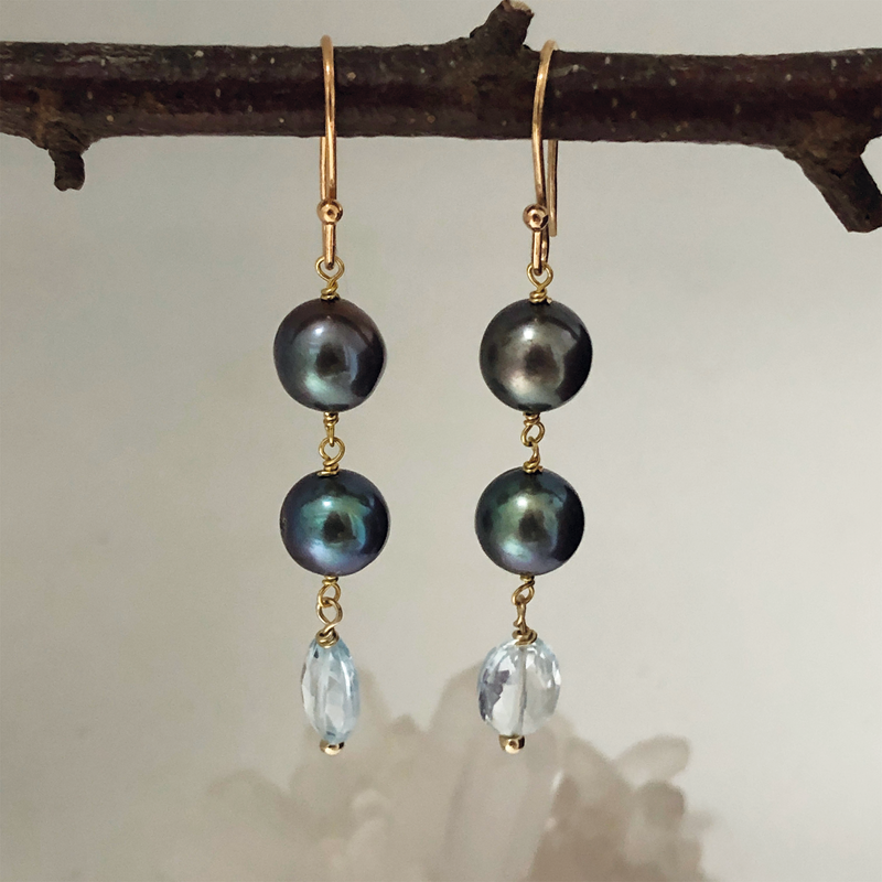 Peacock Pearl & Blue Topaz Earring