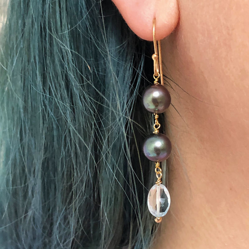 Peacock Pearl & Blue Topaz Earring