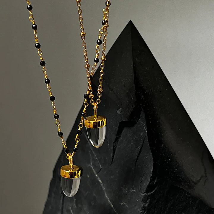 Pendulum Rock Crystal Pendant On Satellite Long Chain Necklace