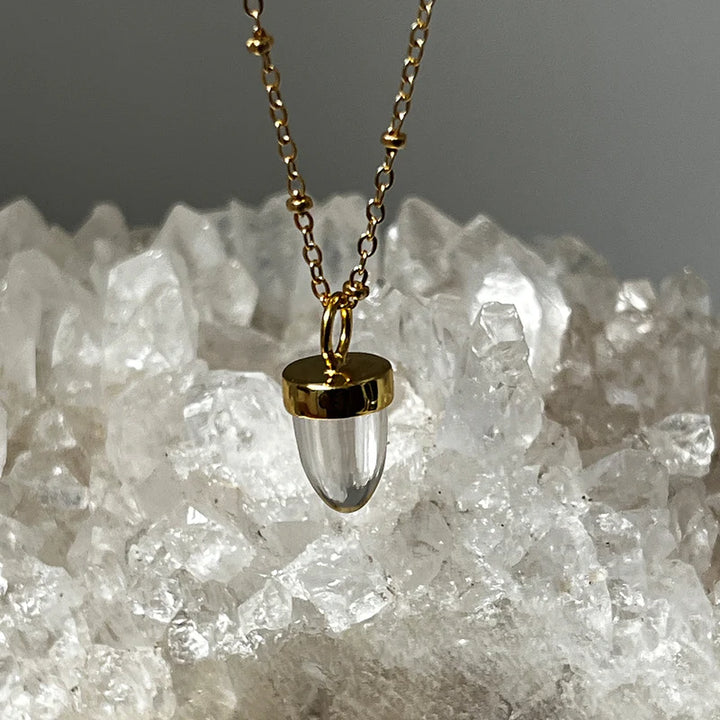 Pendulum Rock Crystal Pendant On Satellite Long Chain Necklace
