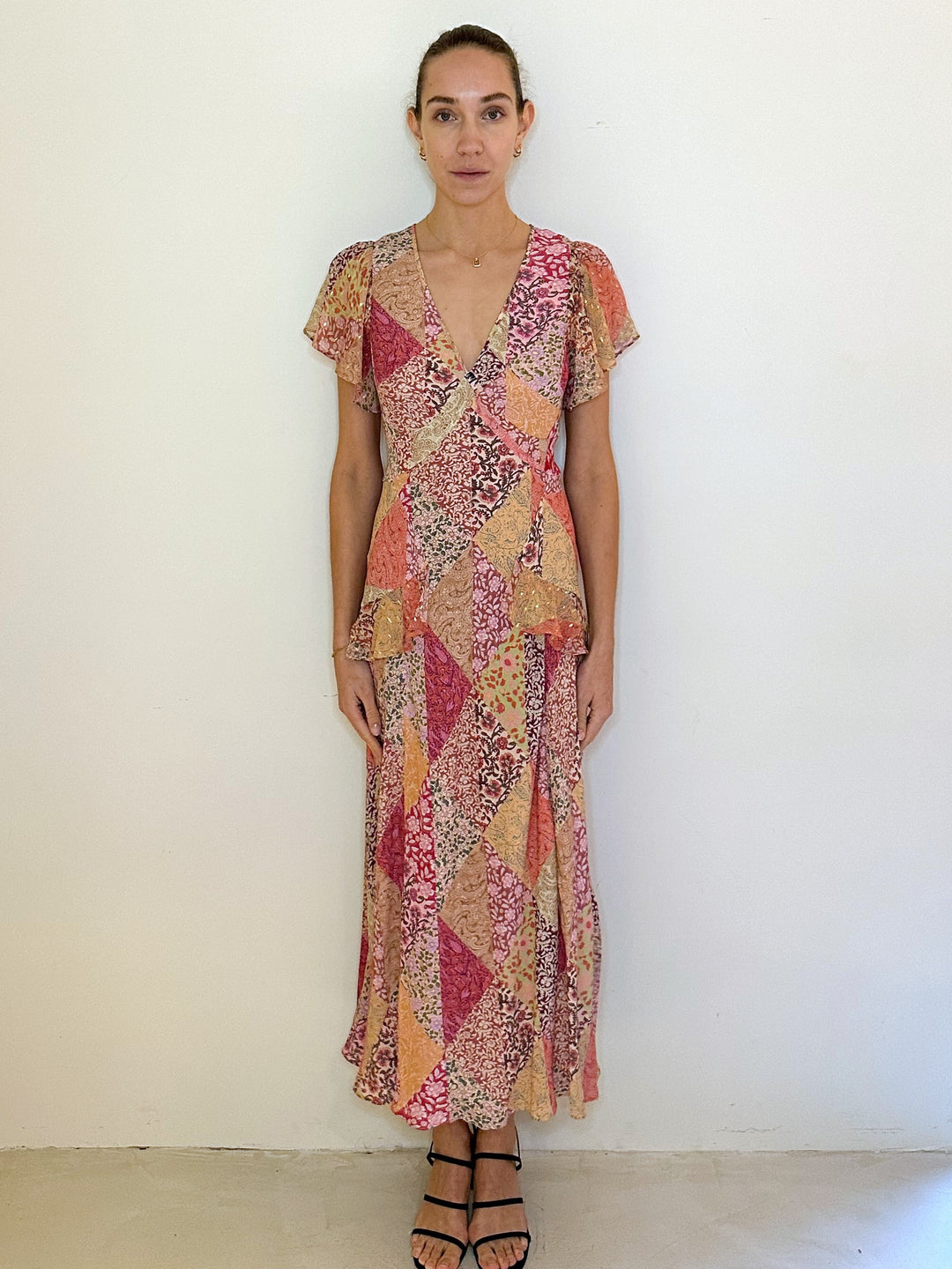 Evie Silk Midi Dress - Patchwork Blush