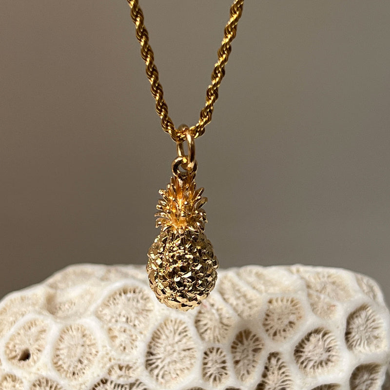 Pineapple Charm On Long Simple Chain Necklace