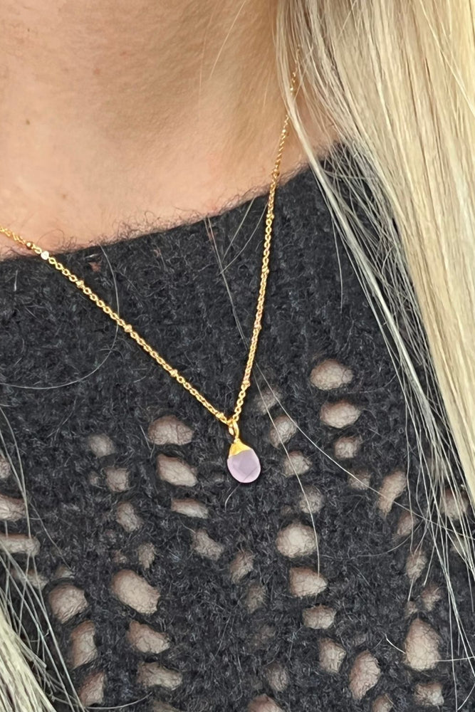 Pink Chalcedony Briolette Pendant Necklace