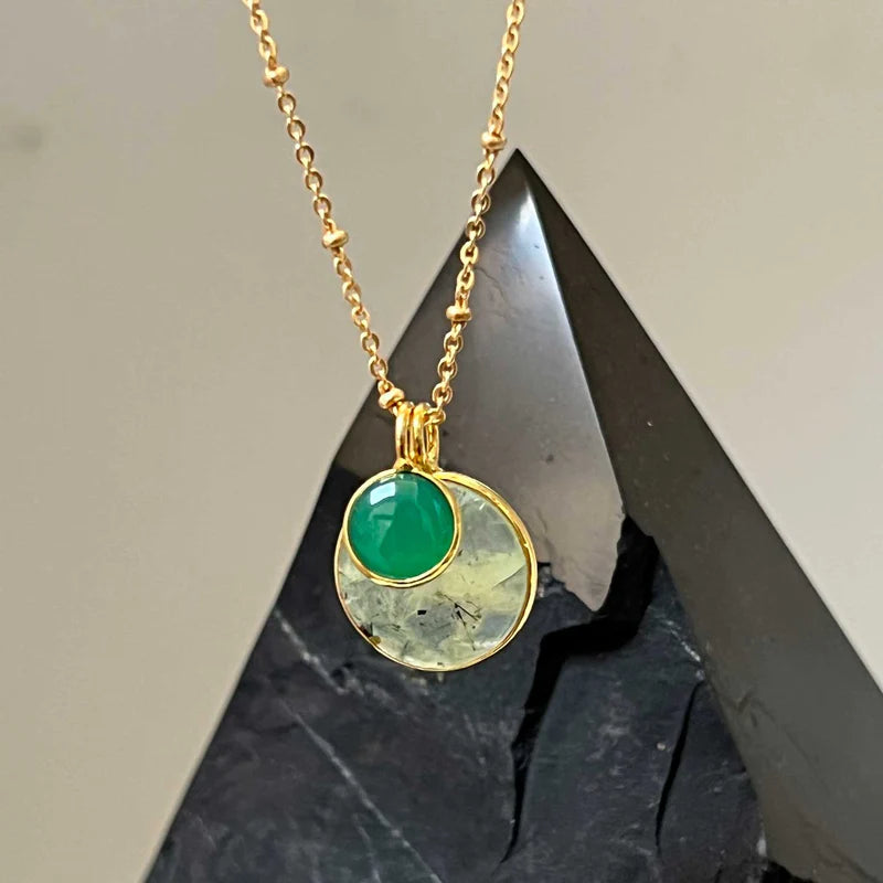 Duo Green Dreams Pendant On Long Satellite Chain Necklace