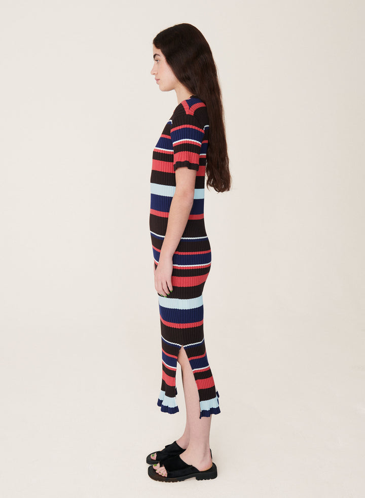 Bluebird Rib Cotton Stripe Dress - Multi - Frontiers Woman