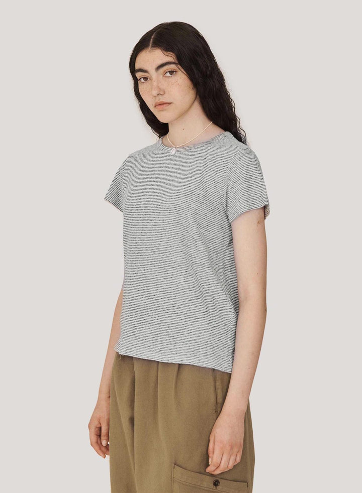 Linen Blend Day T-Shirt - Ecru Stripe