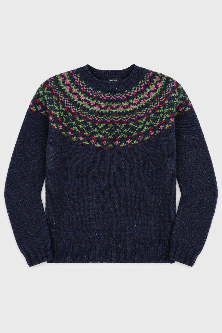 Donegal Chunky Fairisle Yoke Jumper - Navy Fleck